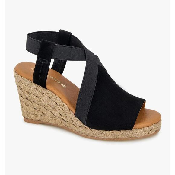 André Assous Black Women's Nalik Wedge   Leather Sandal Size 6.5 M EUR 36.5 - Picture 1 of 8